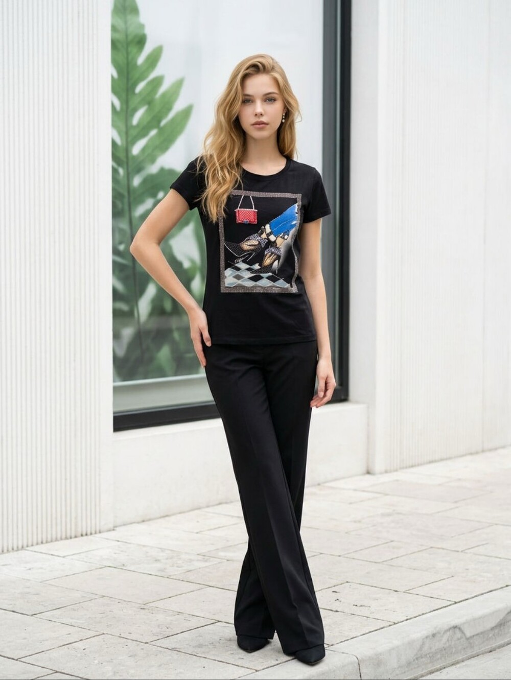 NWT VINTAGE SOFT BLACK Graphic Tee with Blue & Red Accents